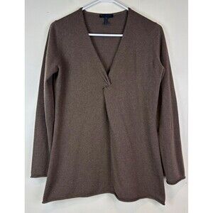 Enzo Mantovani Womens Med 100% Cashmere Sweater Italian Brown V-neck Minimalist